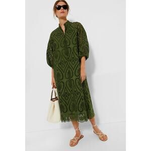 TUCKERNUCK Army Green Eyelet Maryse Caftan Size L NWT Retail $298 Tuckernuck